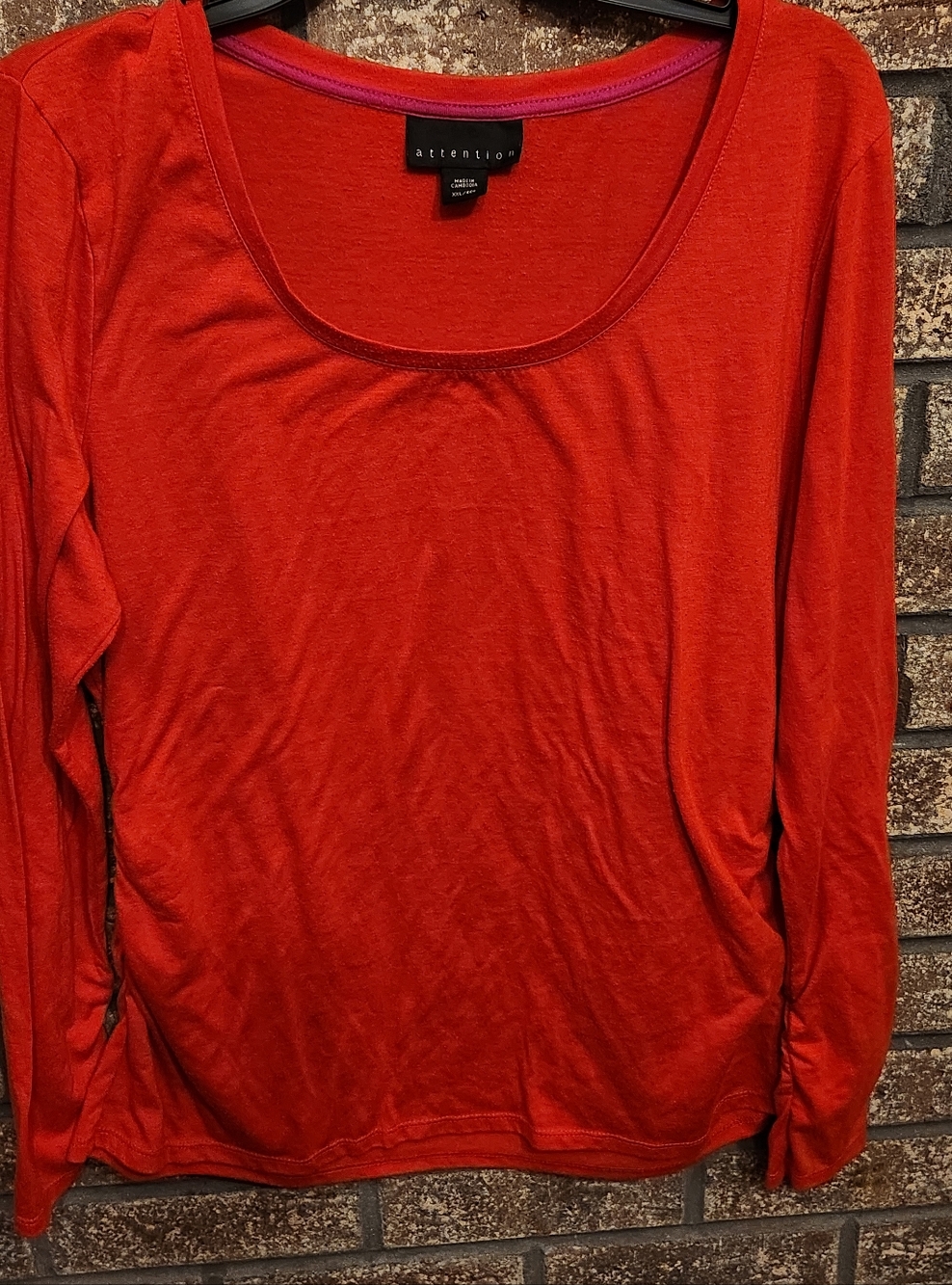 attention Red Long-Sleeve Scoop Neck Top And Tan Tank Top Size XXl